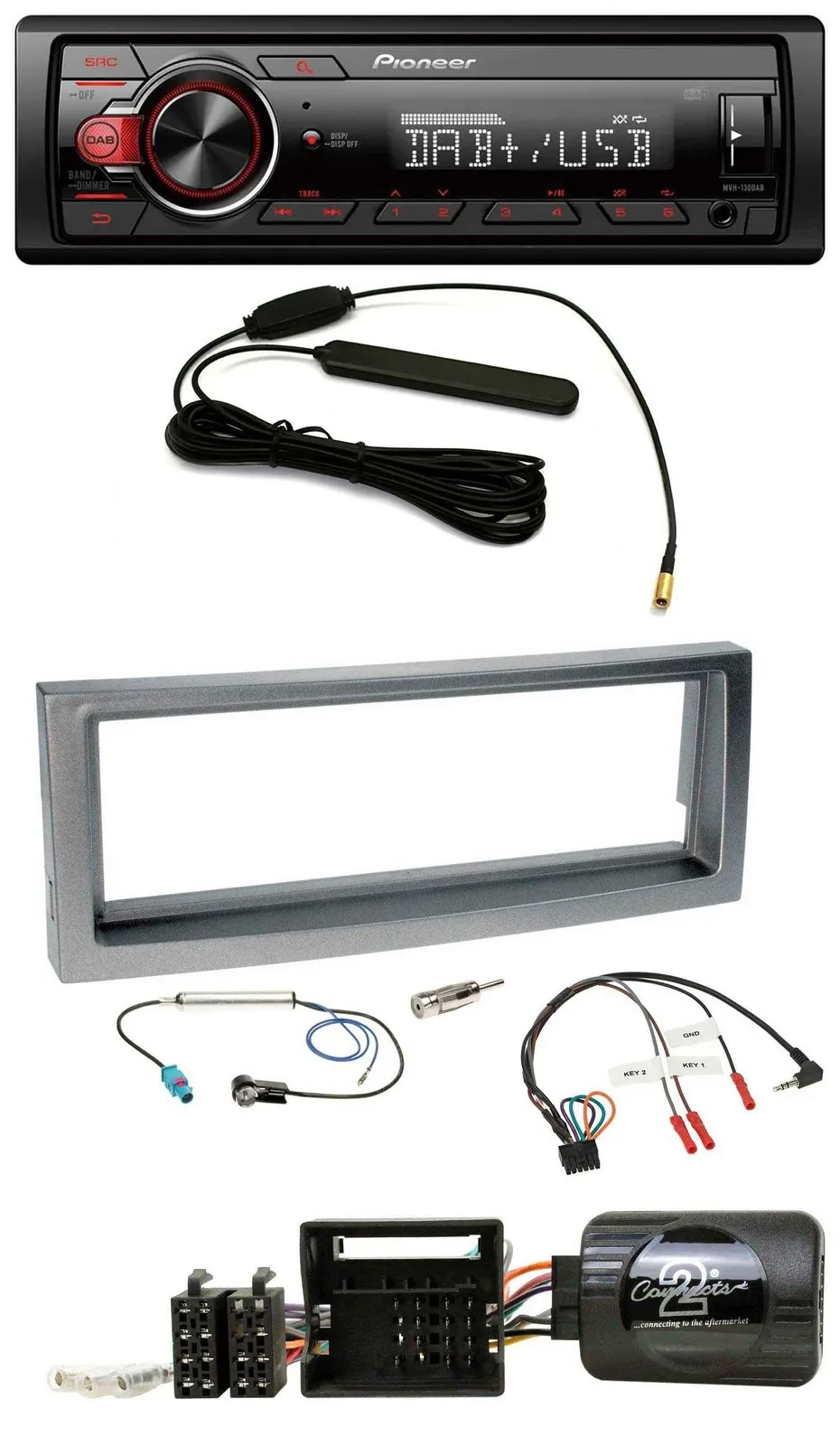 Pioneer MP3 DAB 1DIN Lenkrad USB Autoradio für Citroen C5 ab 2005 grau-metallic