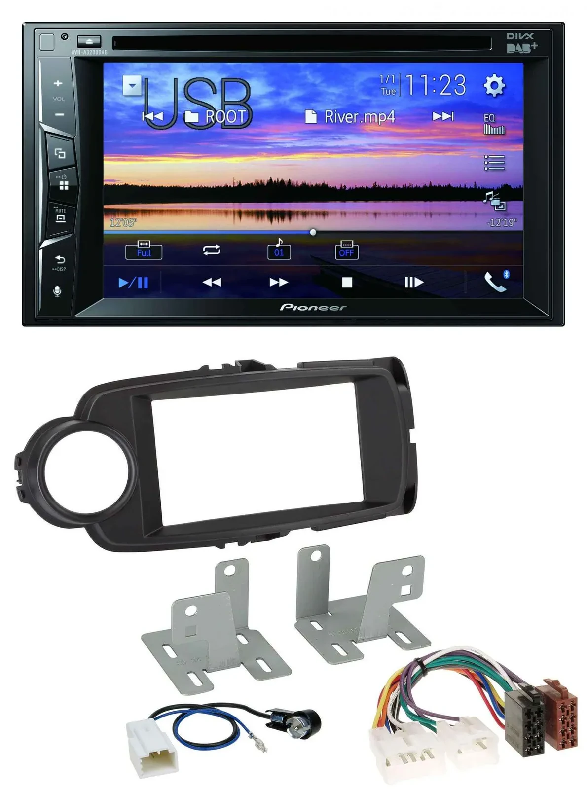 Автомагнитола для Toyota Yaris (2011–2020) Pioneer 2DIN, Bluetooth, USB, DVD, DAB, MP3, черная