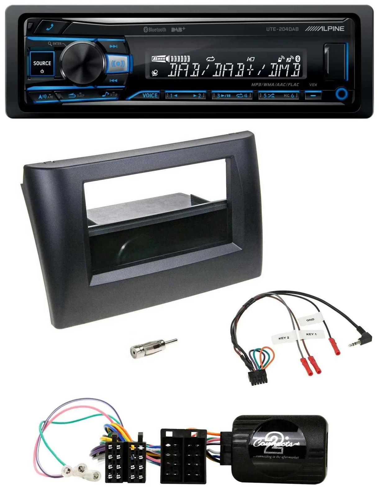 Автомагнитола Alpine USB, Bluetooth, DAB для Fiat Stilo 2001–2007, черная, с нишей