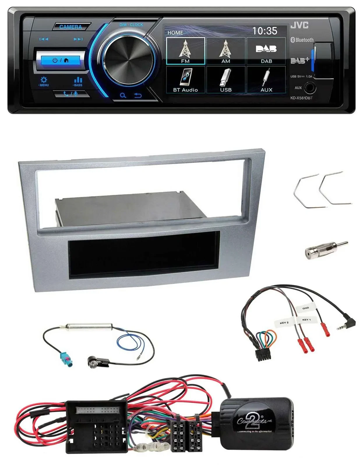 JVC Bluetooth Lenkrad USB DAB Autoradio für Opel Corsa D matt-chrom 09-14