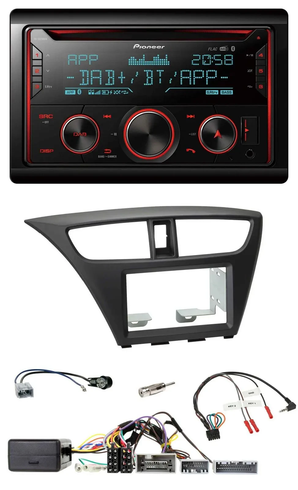Автомагнитола Pioneer 2DIN, DAB, Bluetooth, USB, CD, для Honda Civic (с 2012), черный