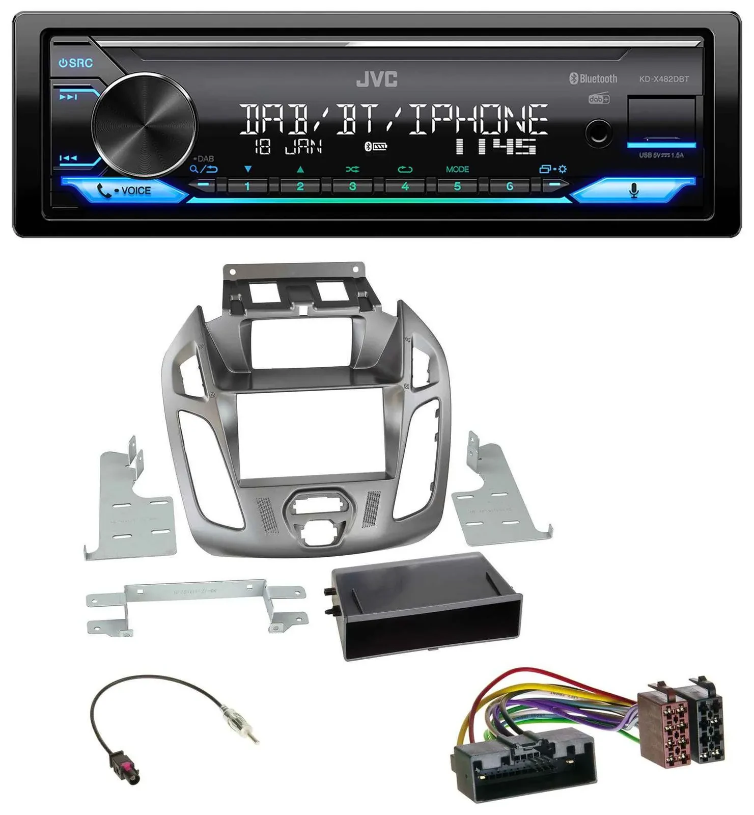 JVC Bluetooth DAB USB MP3 Autoradio für Ford Transit Connect mit Display 12-18 s