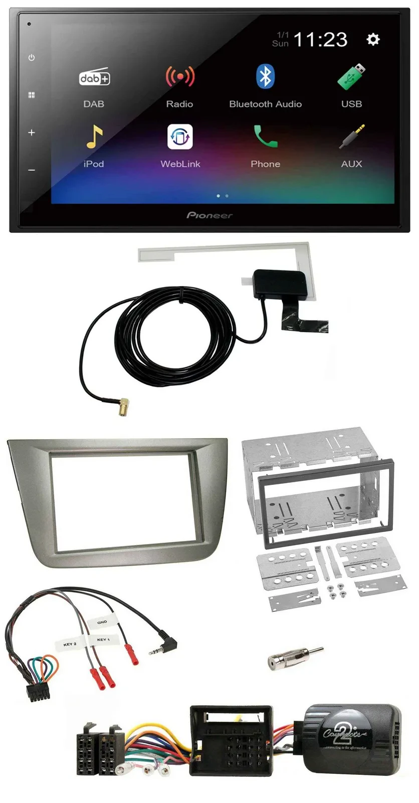 Pioneer DAB Lenkrad Bluetooth 2DIN USB Autoradio für Seat Toledo Altea silber