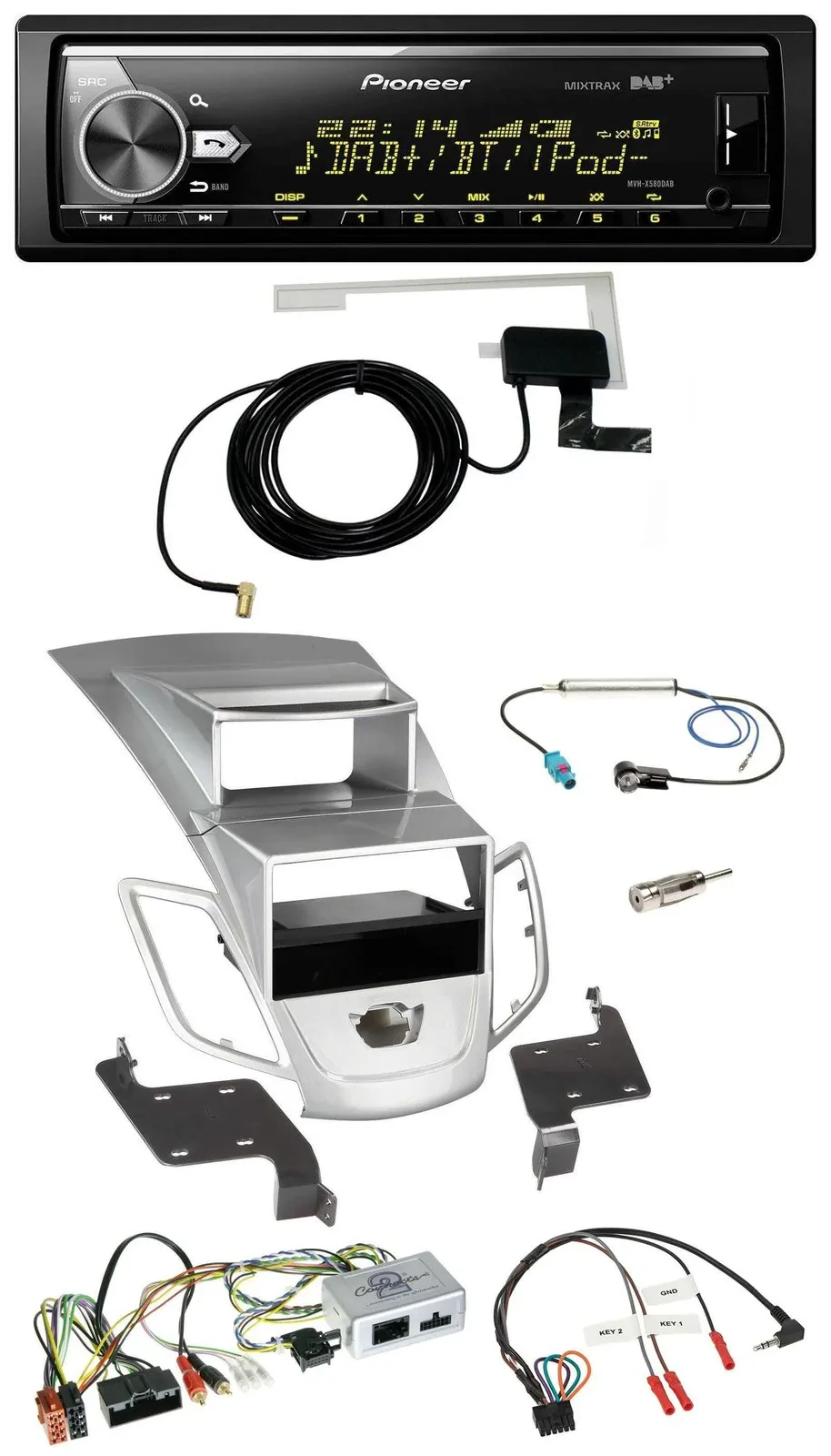 Pioneer Bluetooth DAB USB Lenkrad Autoradio für Ford Fiesta 2010-17 Display silb