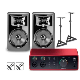 Focusrite Scarlett 4i4 Gen 4-JBL 3 Series Studio Monitors/Stands/Cables 308MKII