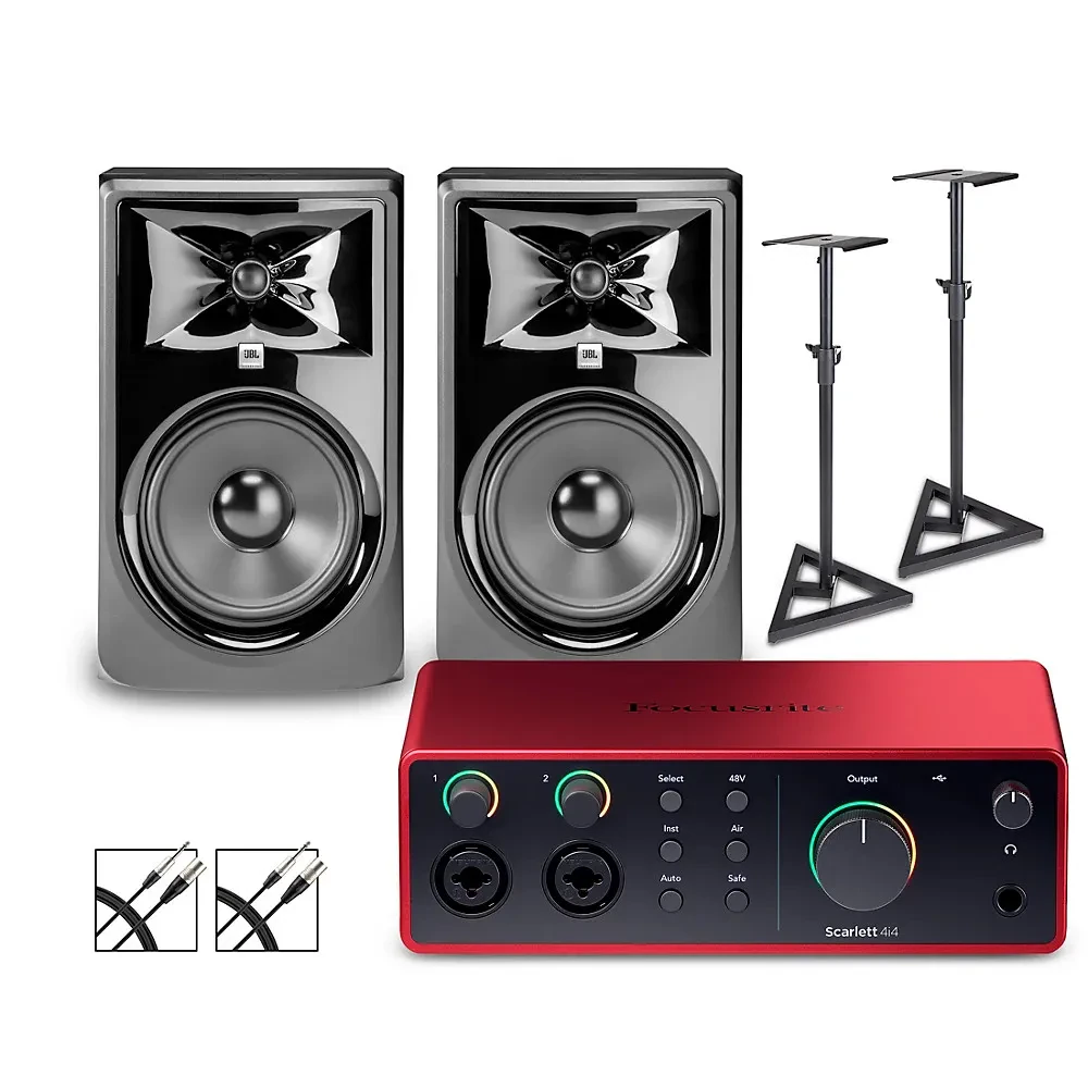 Focusrite Scarlett 4i4 Gen 4-JBL 3 Series Studio Monitors/Stands/Cables 308MKII