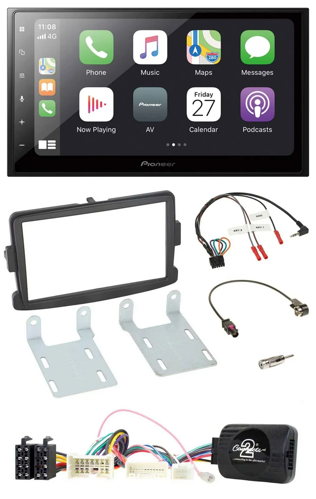 Автомагнитола для Dacia Sandero Pioneer 2 DIN, Bluetooth, DAB, USB, поддержка кнопок на руле