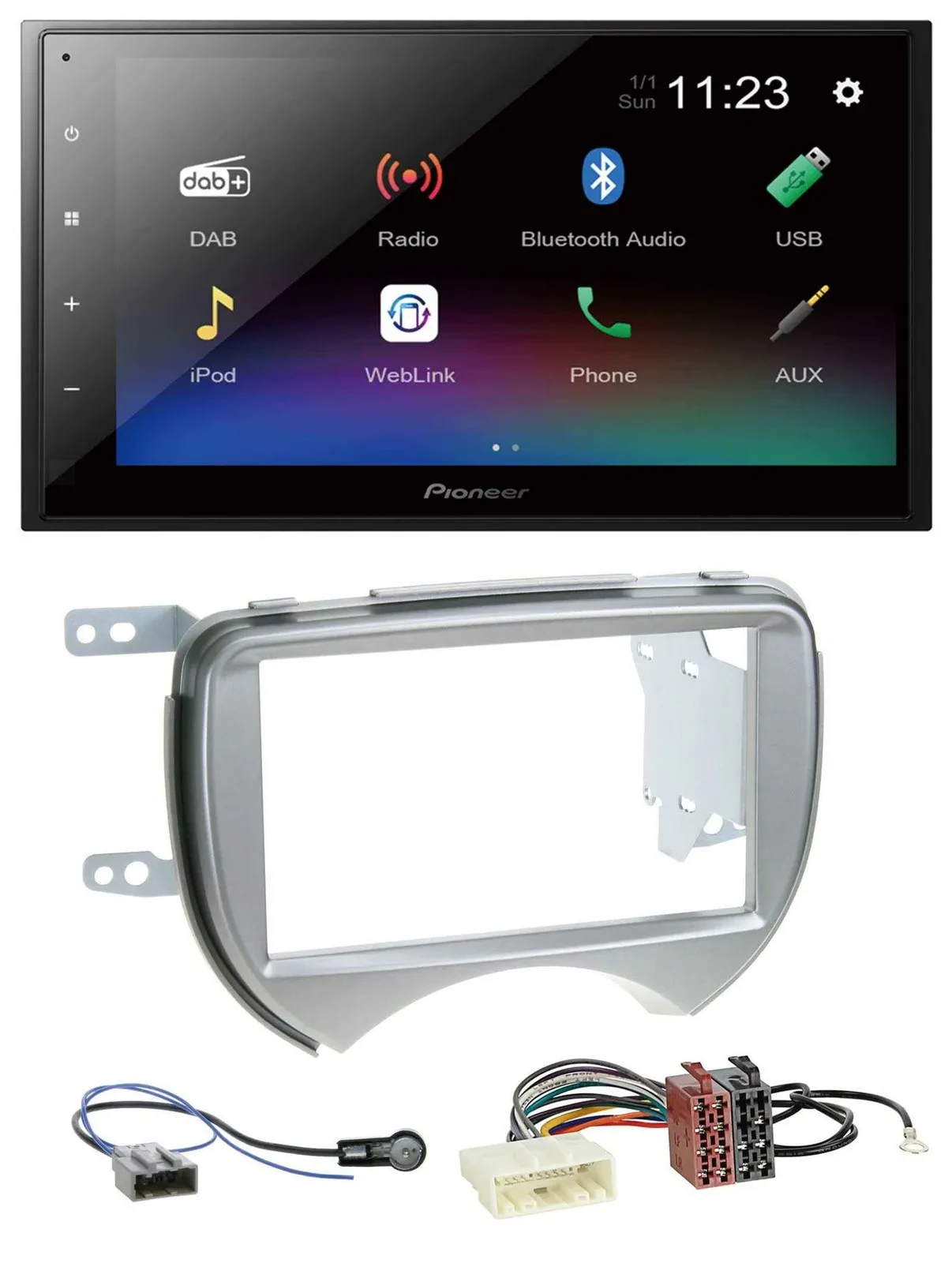 Pioneer USB Bluetooth DAB 2DIN MP3 Autoradio für Nissan Micra 2010-2013 silber