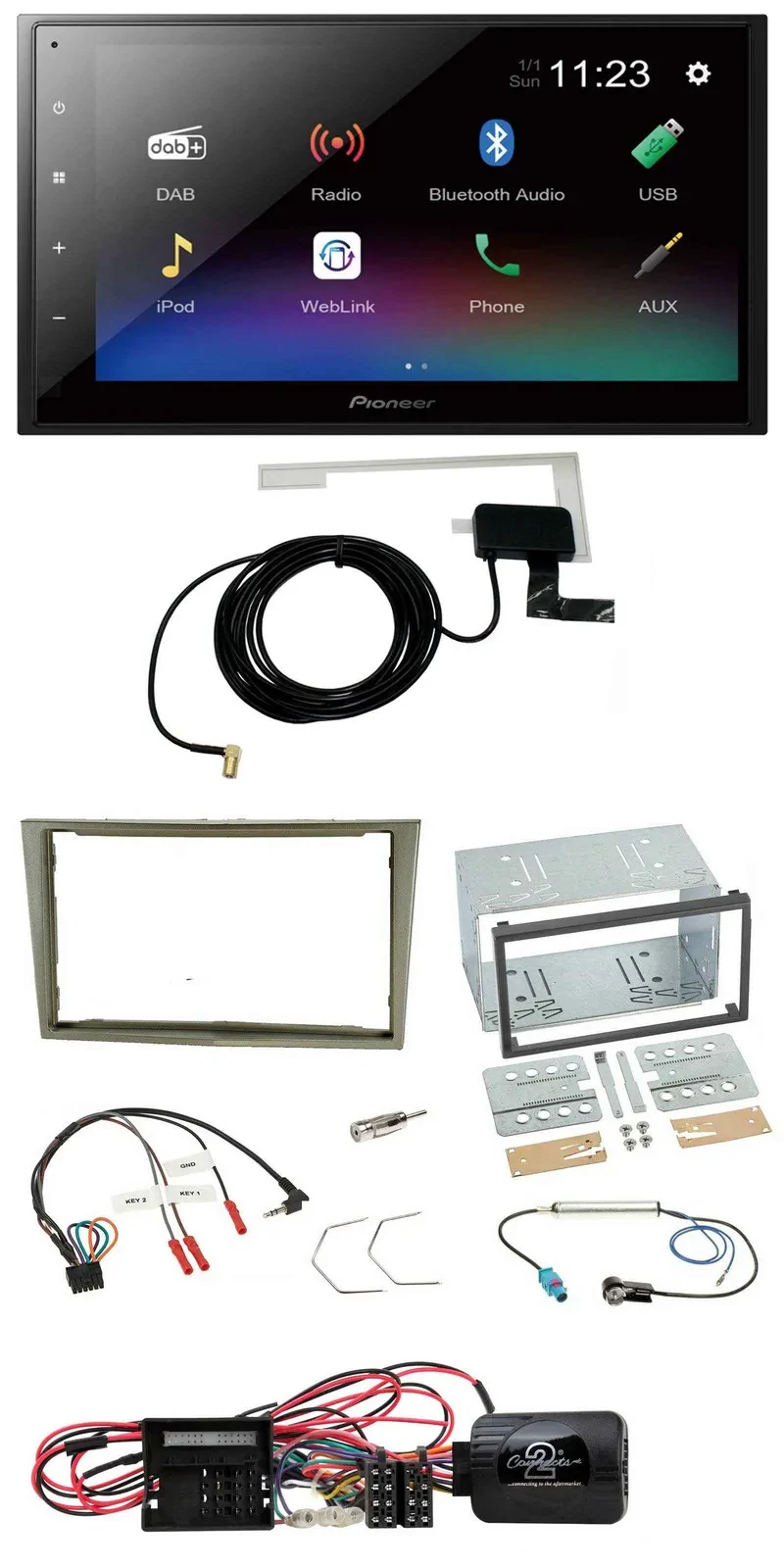 Pioneer DAB Lenkrad Bluetooth 2DIN USB Autoradio für Opel Corsa D satin-stone 09