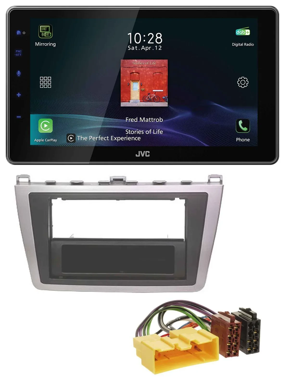 Автомагнитола для Mazda 6 (2008–2012) JVC DAB, MP3, Bluetooth, USB, серебристо-чёрная