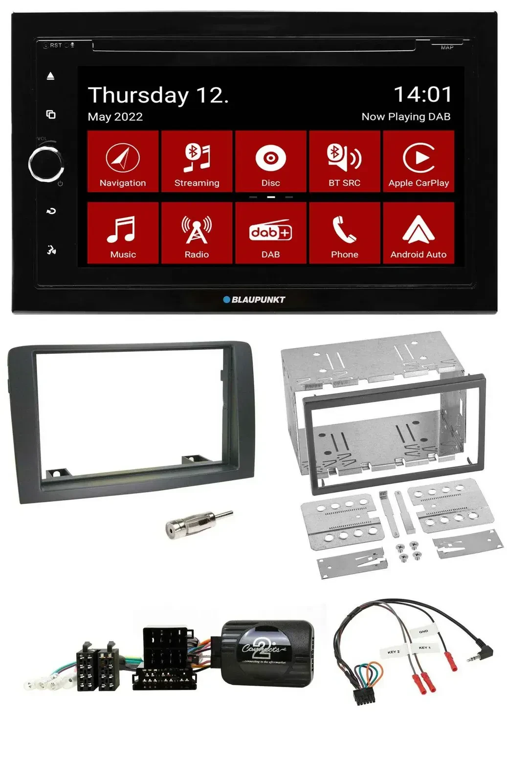 Автомагнитола для Fiat Idea 2006–2012 Blaupunkt 2 DIN, Bluetooth, USB, DAB, навигация, TMC, поддержка кнопок на руле