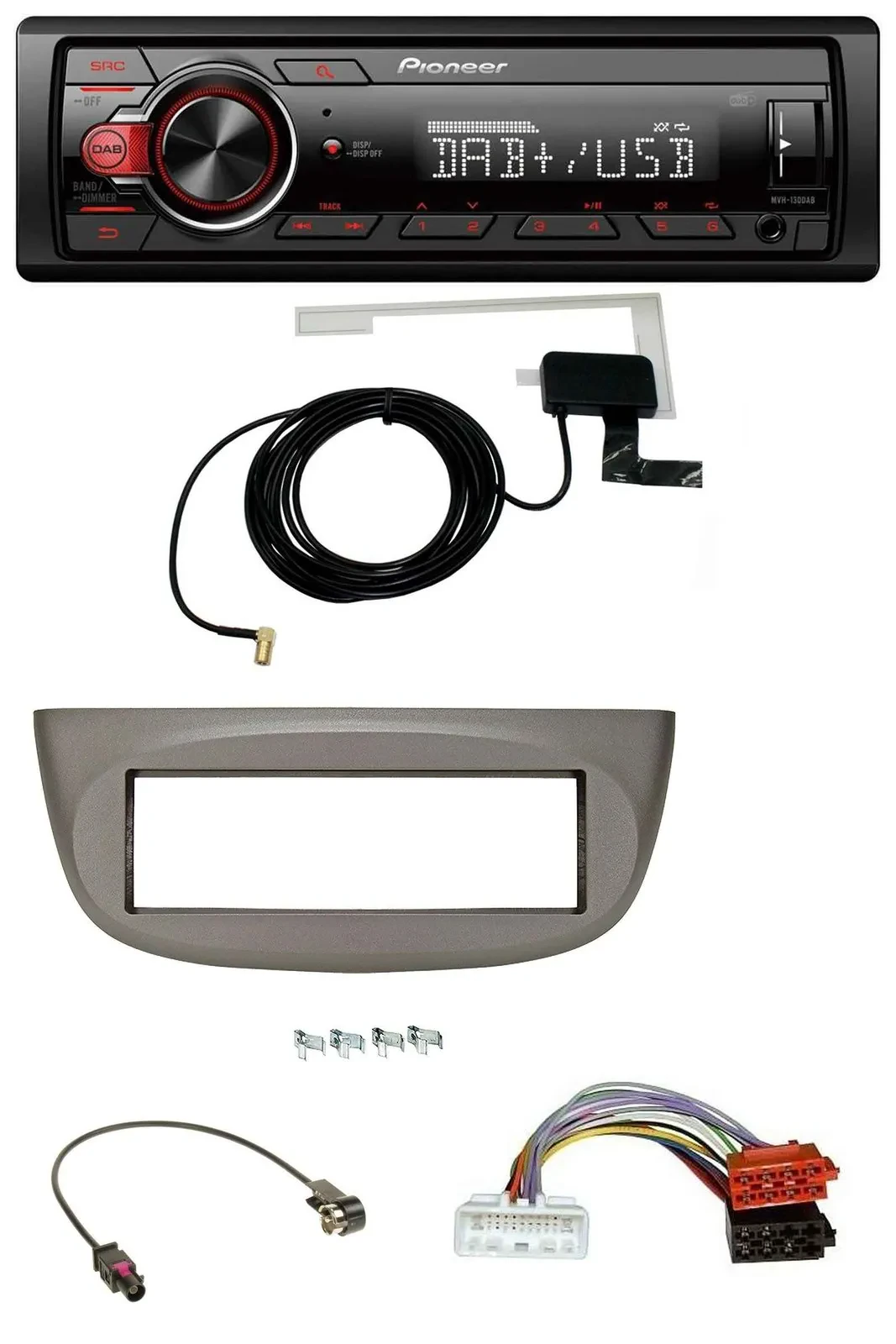 Pioneer 1DIN MP3 DAB USB AUX Autoradio für Renault Twingo ab 2015 beige-grau