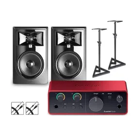 Focusrite Scarlett Solo Gen 4 JBL 3 Series Studio Monitors/Stands/Cables 306MKII
