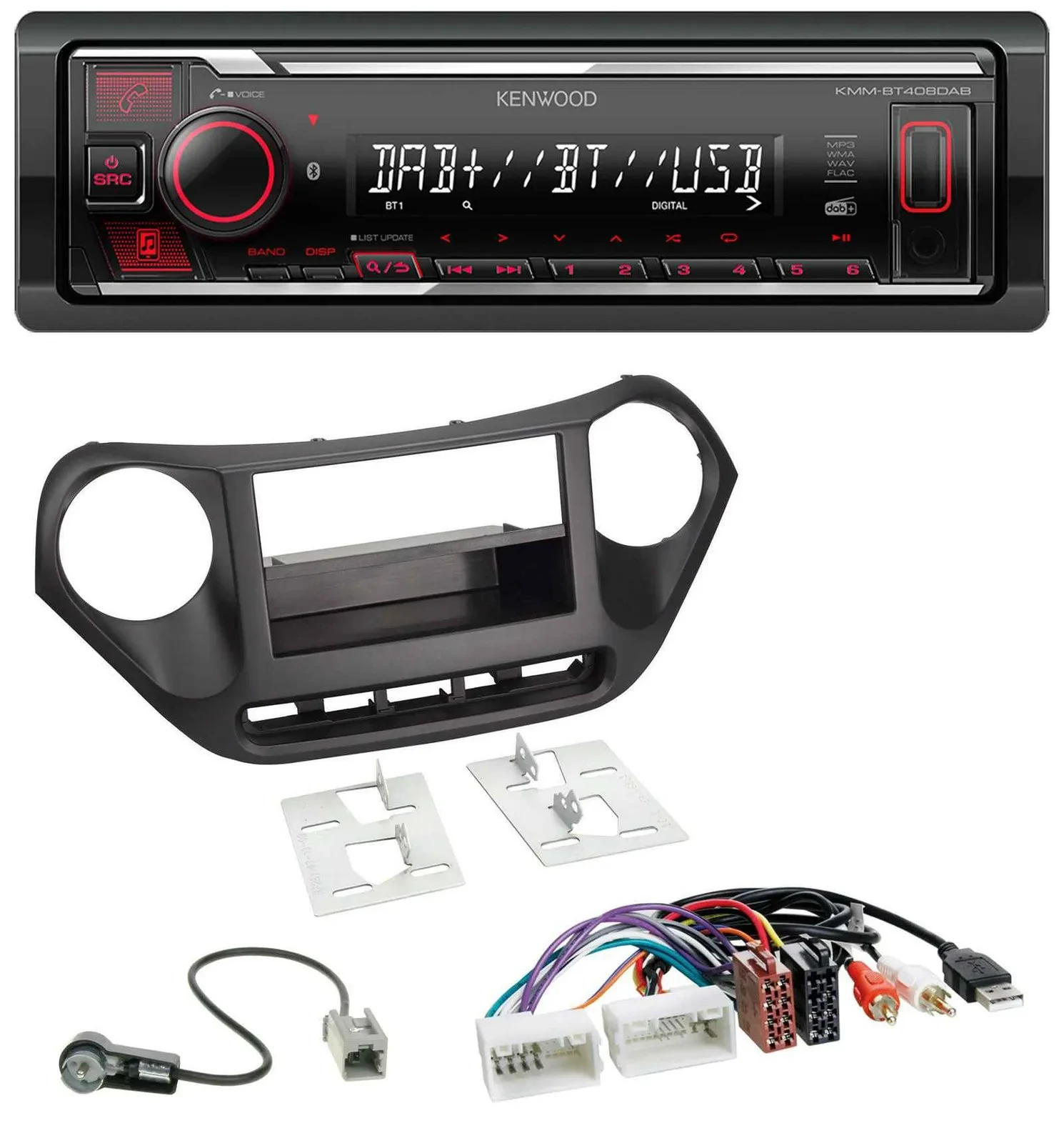 Kenwood MP3 Bluetooth USB DAB Autoradio für Hyundai i10 (ab 2013) AUX USB