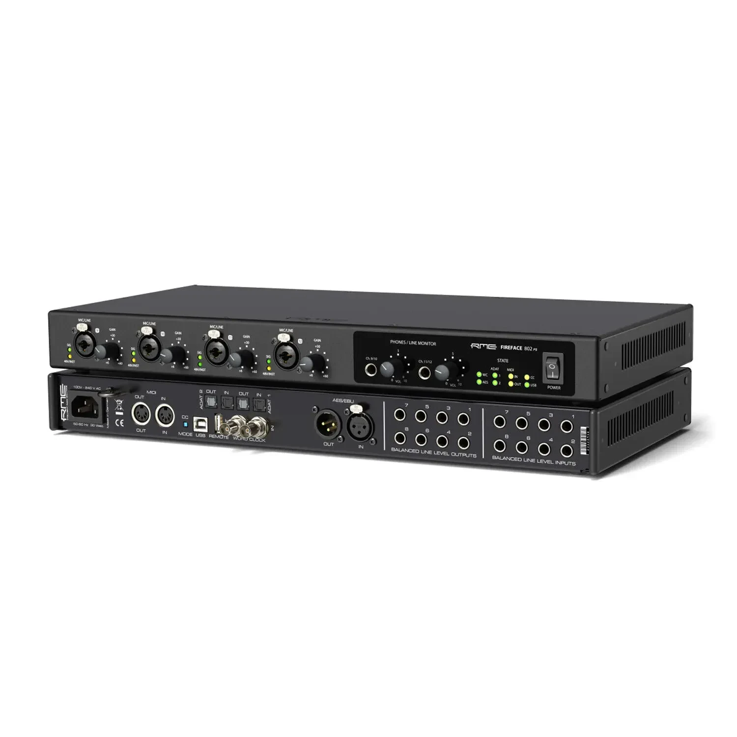 Аудиоинтерфейс RME Fireface 802 FS AE 60-канальный, USB, 12x12 аналог, 16x16 ADAT, 2x2 AES/EBU, 4 предусилителя, 2 выхода на наушники, Word Clock и MIDI, 192 кГц, 1U