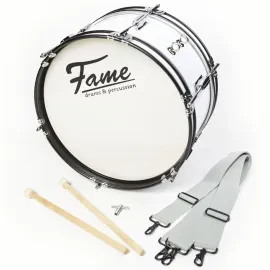 Fame Jr Marching Bass Drum 16"x7" Weiß Inkl Gurt Schlägel Stimmschlüssel Ab 5J