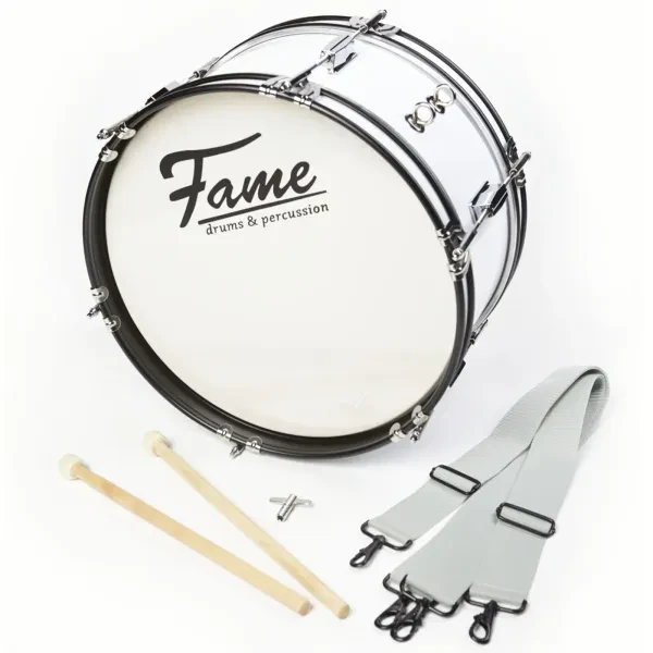 Fame Jr Marching Bass Drum 16"x7" Weiß Inkl Gurt Schlägel Stimmschlüssel Ab 5J