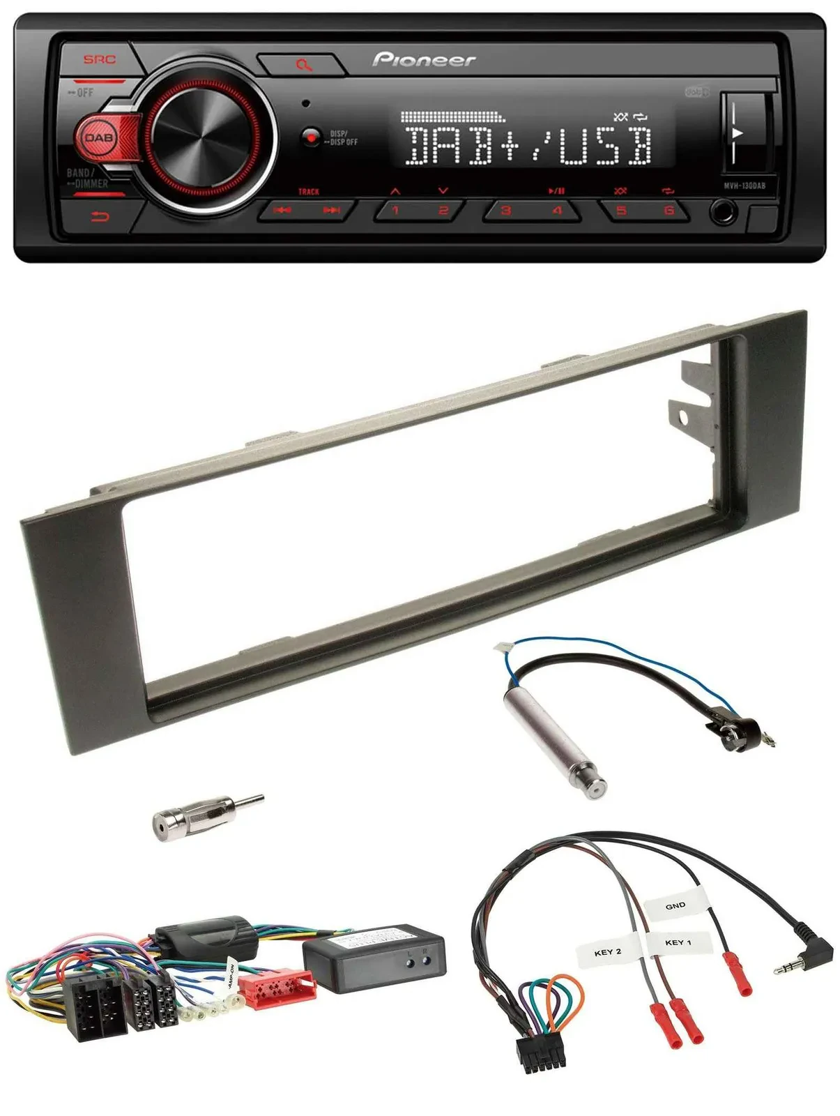 Автомагнитола Pioneer 1DIN DAB USB с поддержкой управления с руля для Audi A3 (2003–2006) с адаптером