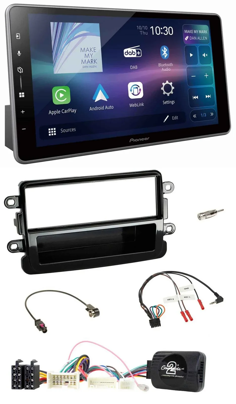 Автомагнитола Pioneer Bluetooth USB DAB для Dacia (с 2012), пиано блэк, с поддержкой управления на руле