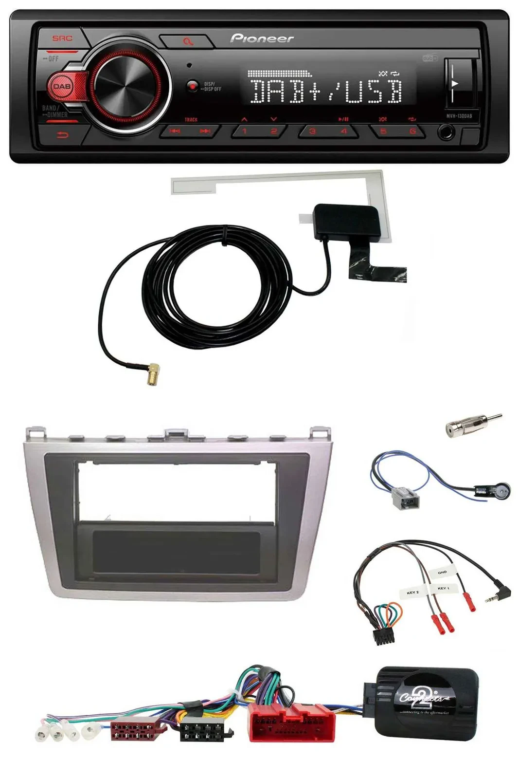 Pioneer 1DIN MP3 DAB USB Lenkrad Autoradio für Mazda 6 08-12 silber schwarz