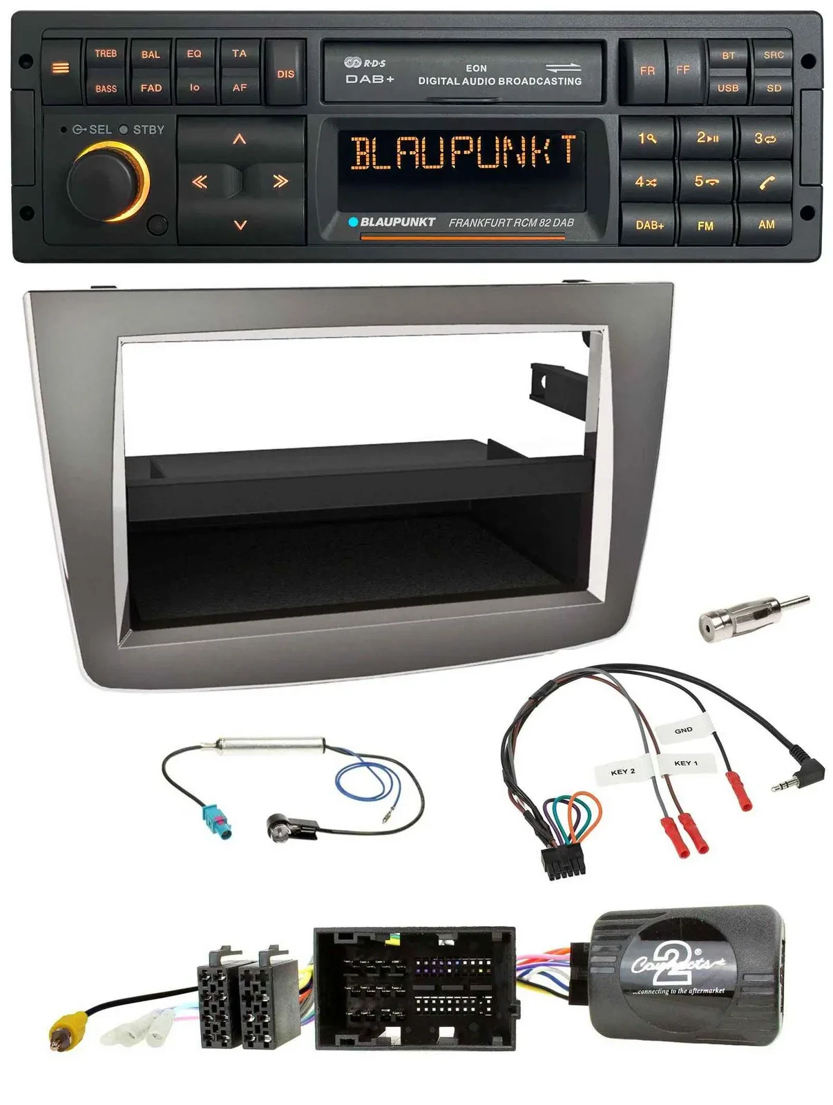 Автомагнитола для Alfa Mito 2014–2018 Blaupunkt USB, DAB, SD, Bluetooth, совместима с кнопками на руле, цвет: серебристый