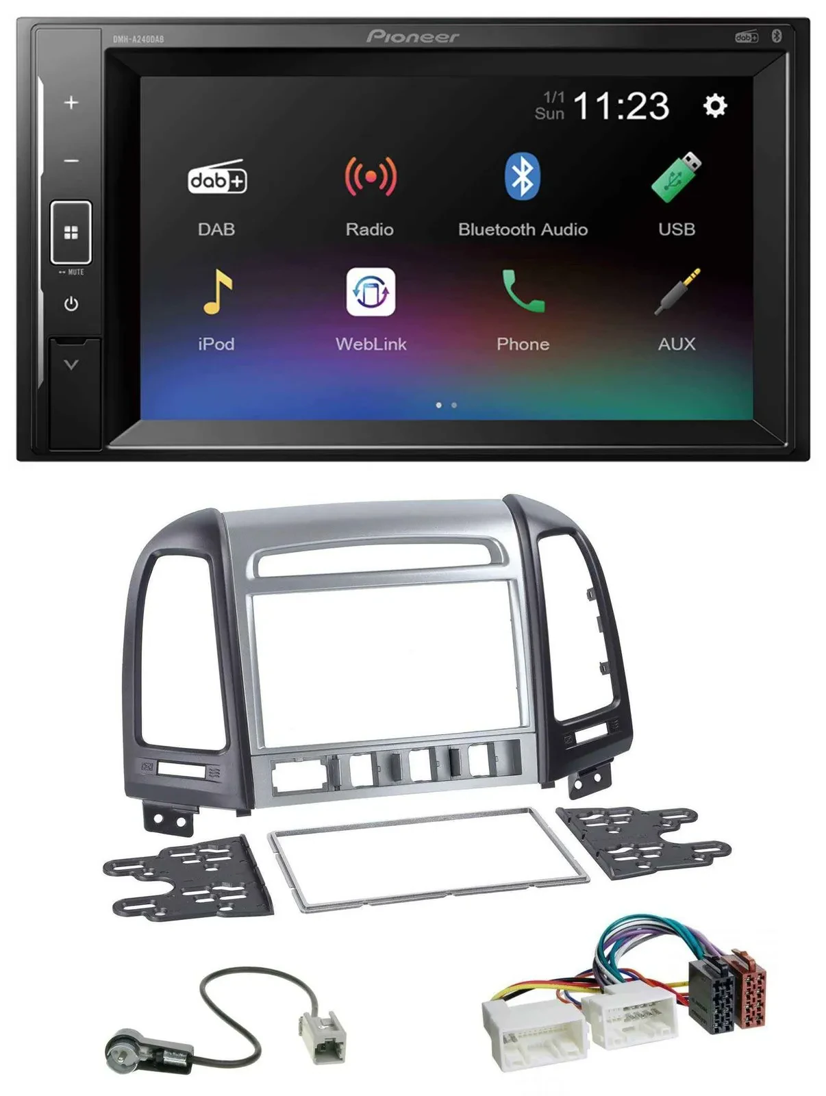 Автомагнитола для Hyundai Santa Fe Pioneer 2DIN, DAB, Bluetooth, USB, MP3