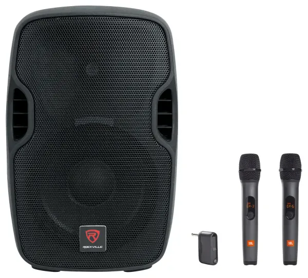 Rockville BPA10 10" Powered 400w DJ PA Speaker w Bluetooth+(2) JBL Wireless Mics