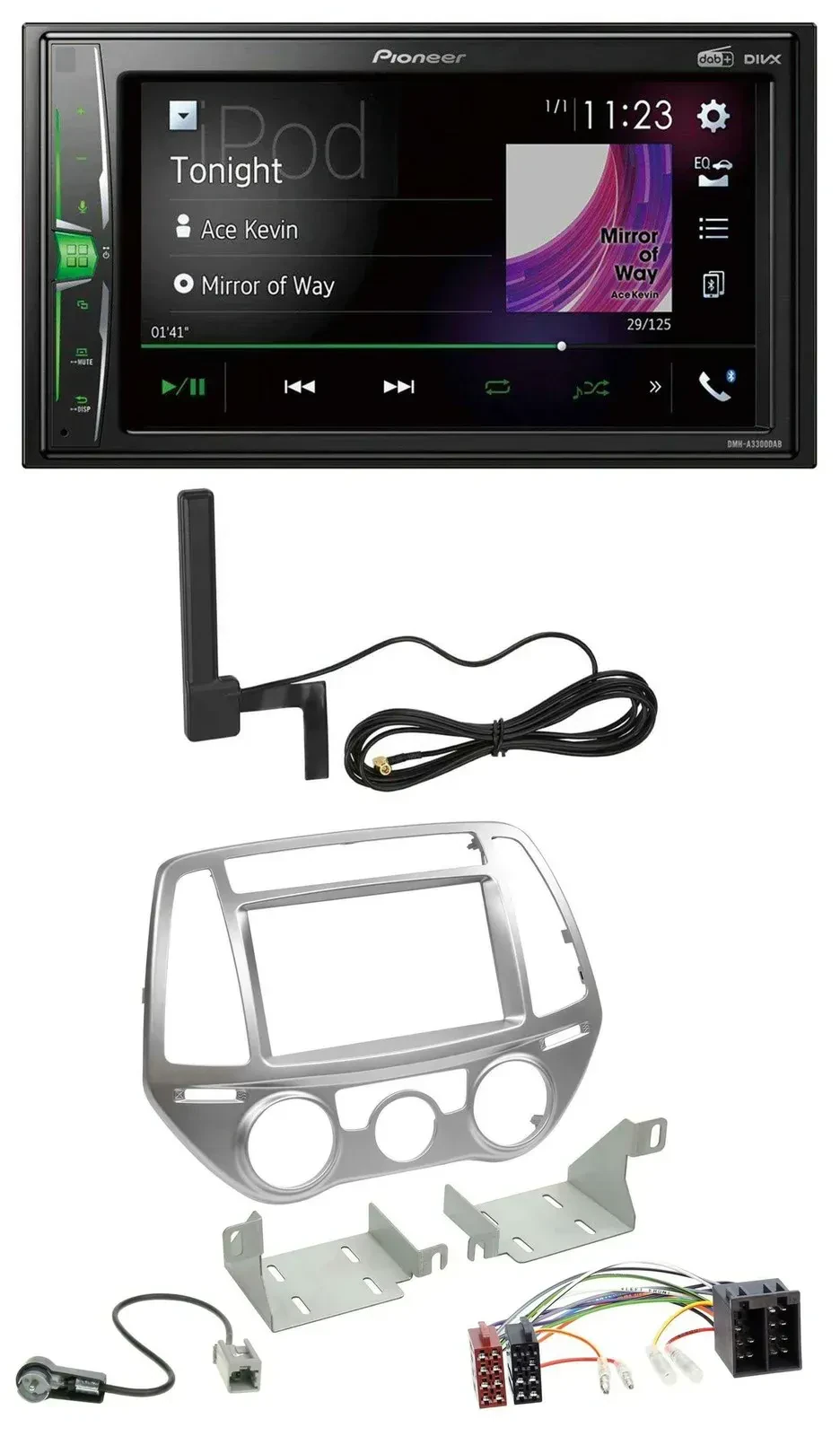 Автомагнитола Pioneer 2DIN, Bluetooth, DAB, AUX, MP3 для Hyundai i20 (2012–2014, ручной климат)