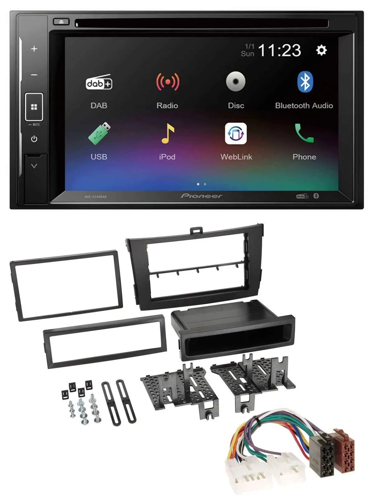 Автомагнитола Pioneer 2-DIN Bluetooth USB DAB DVD для Toyota Corolla 2009–2013 черная