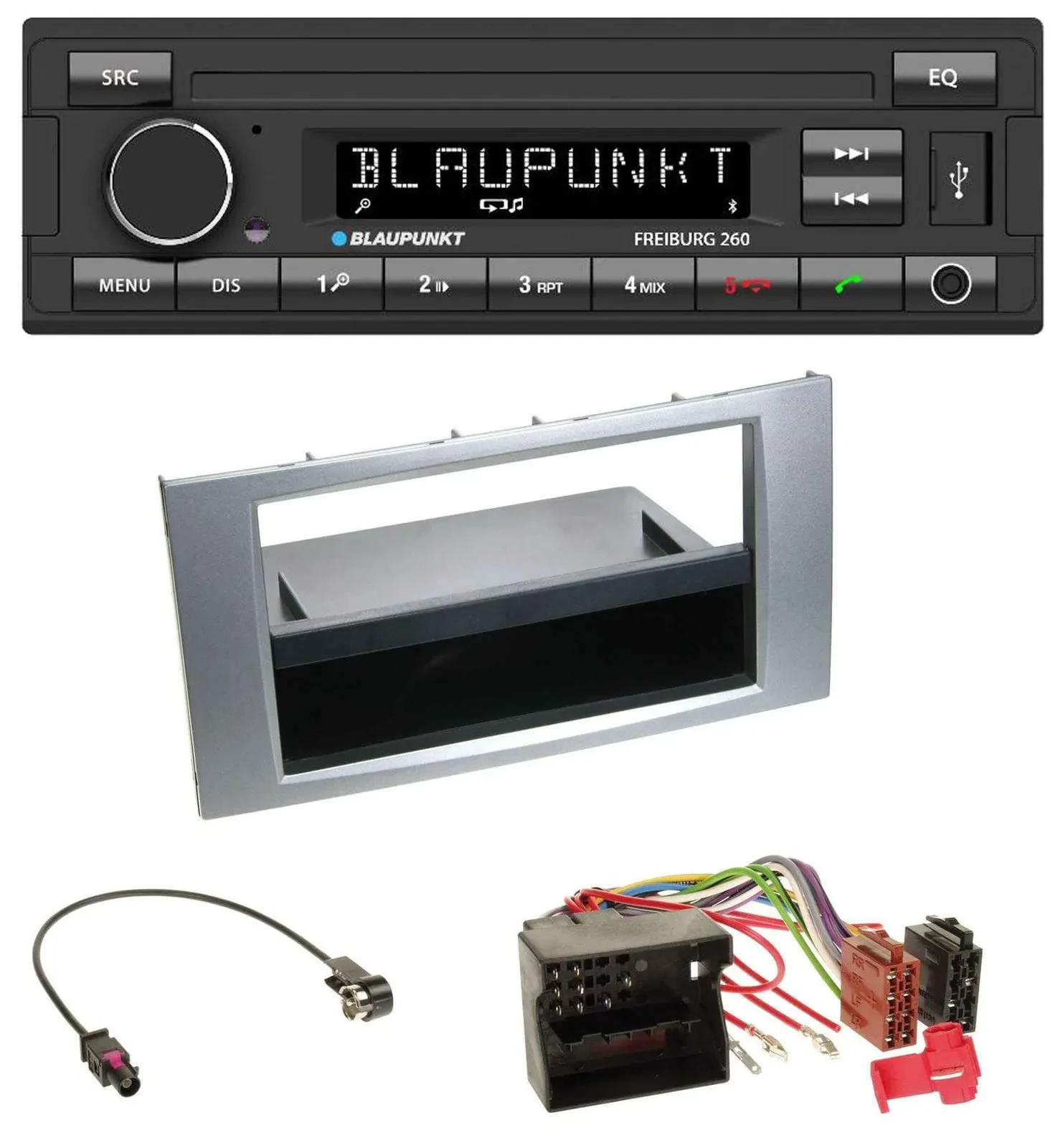 Автомагнитола для Ford Kuga, Fusion, Transit Blaupunkt AUX Bluetooth MP3 USB, серебристая (2005–2012)