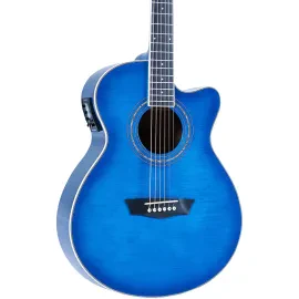 Washburn Festival EA15 Mini Jumbo Acoustic-Electric Guitar, F-Maple, Trans Blue