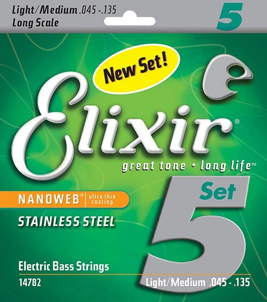 Струны для 5-струнной бас-гитары Elixir NanoWeb 14782 45-135