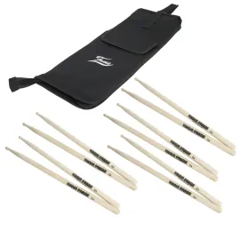 Fame Drumstick Tasche, 5A Hickory Sticks, Wood Tip Drumsticks, StickBag Set