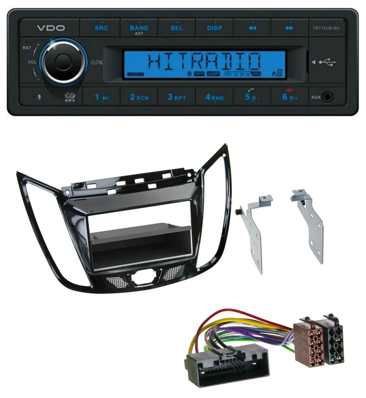 Автомагнитола VDO Bluetooth/AUX/USB/MP3 для Ford C-Max/Kuga черный глянец