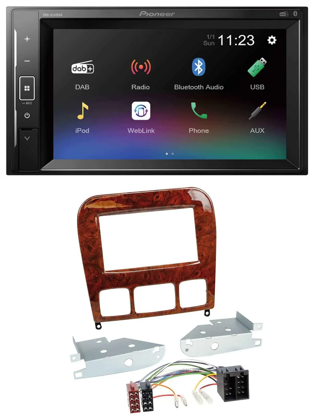 Pioneer DAB MP3 2DIN Bluetooth USB Autoradio für Mercedes S-Klasse 98-05 Holzopt