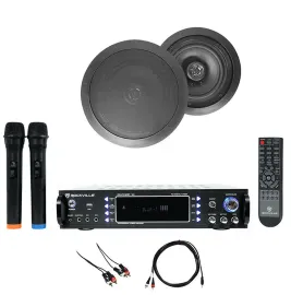 RPA70WBT Bluetooth Karaoke Amp/Mixer+(2) 6.5" Black Ceiling Speakers+Mics