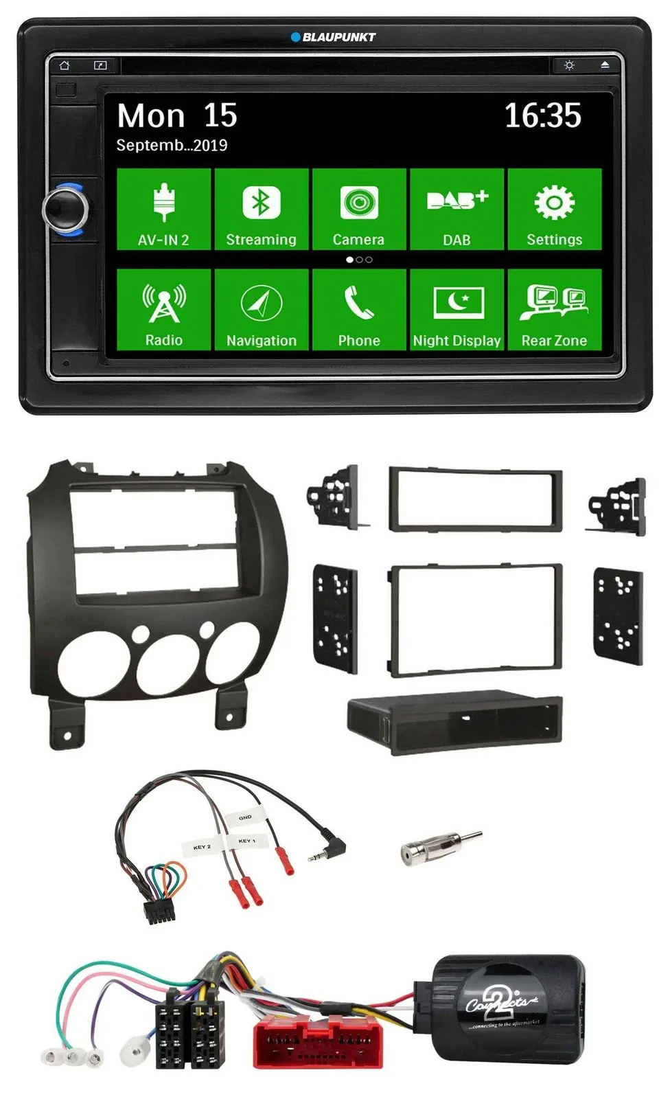 Blaupunkt Bluetooth 2DIN Lenkrad DAB USB TMC Navigation für Mazda 2 2007-2014