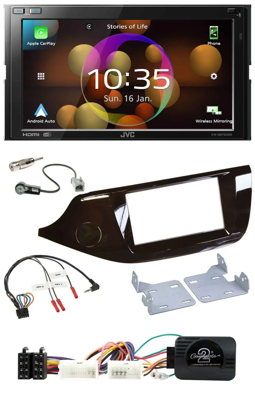 Автомагнитола для Kia Ceed (с 2012) JVC 2DIN, DAB, Bluetooth, USB, глянцевая