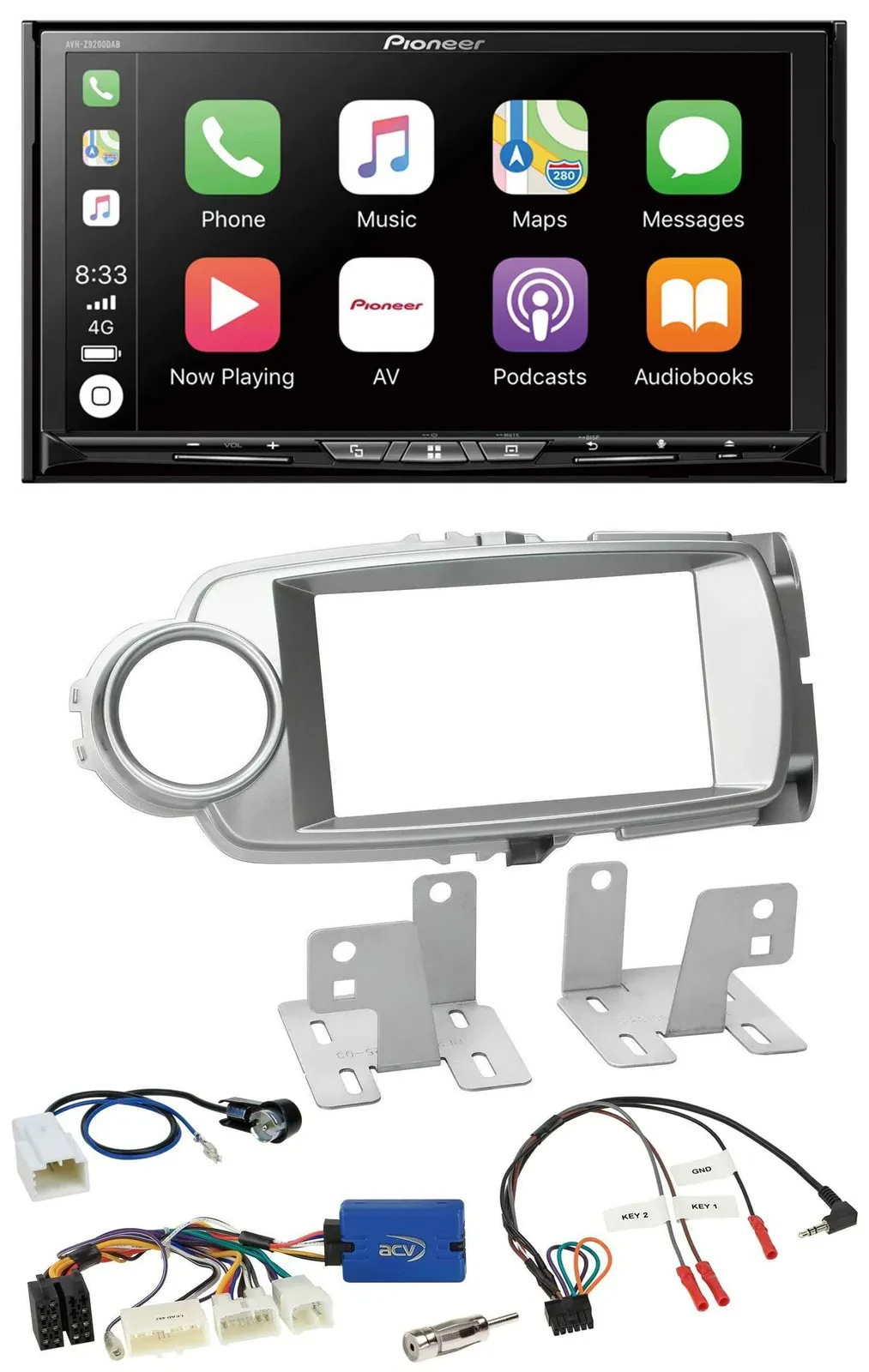 Автомагнитола для Toyota Yaris 2011–2014 Pioneer 2-DIN USB DAB DVD Bluetooth, поддержка управления на руле