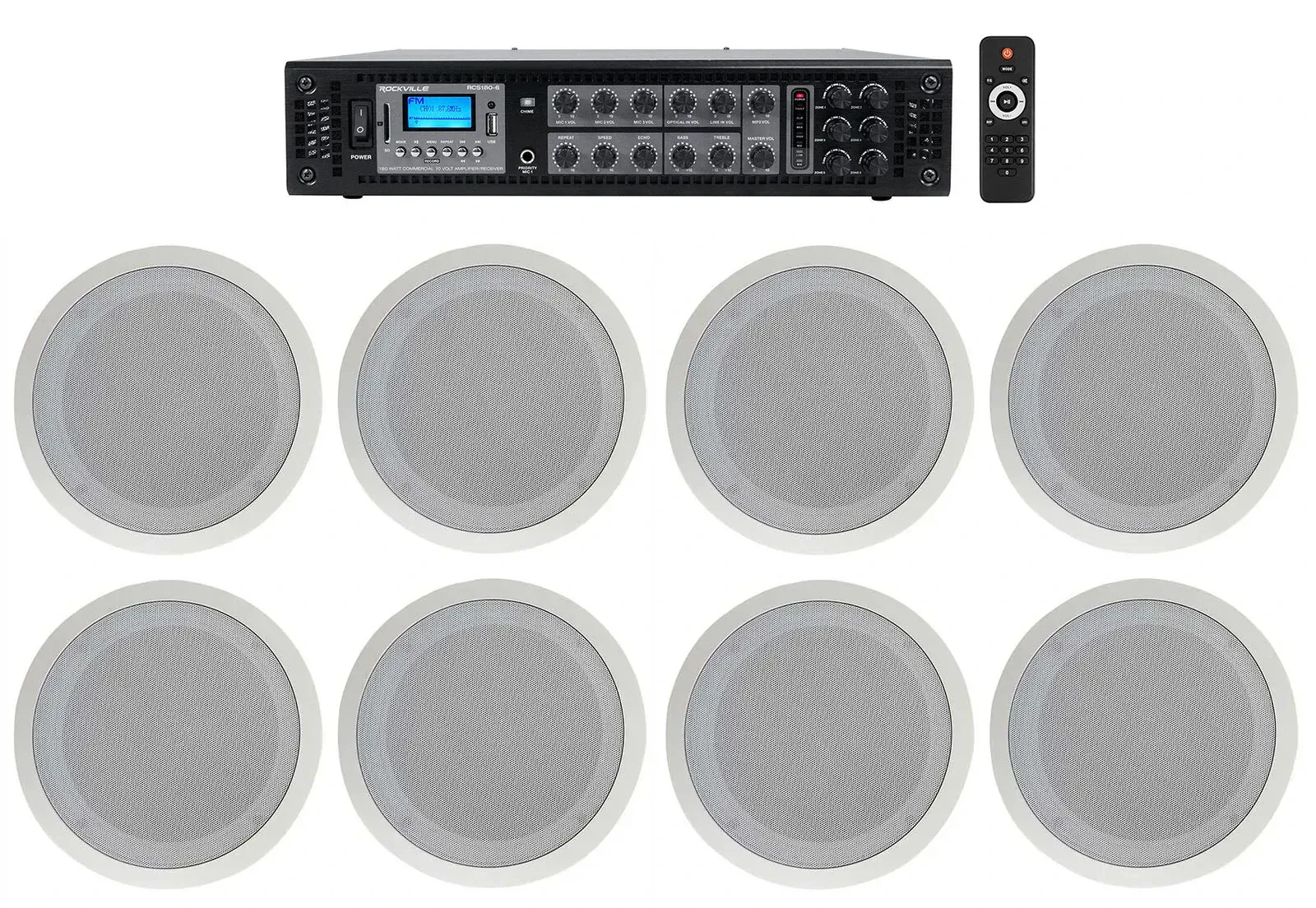 Потолочная акустика Rockville RCS180-6+(4) CC80T Wh HOTEL White с усилителем (8 штук)