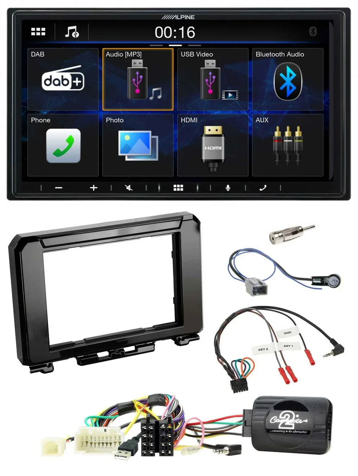 Alpine Bluetooth 2DIN Lenkrad DAB USB Autoradio für Suzuki Jimmny GJ ab 2018