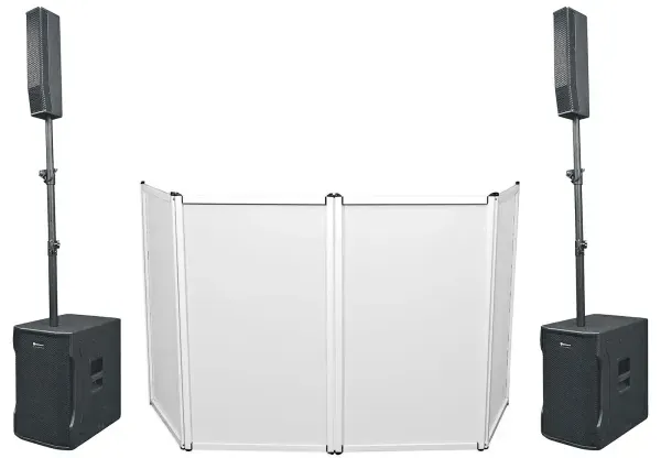 DJ Package w/(2) TITAN COLUMN 12 Powered Array Column Speakers+Subwoofer+Facade