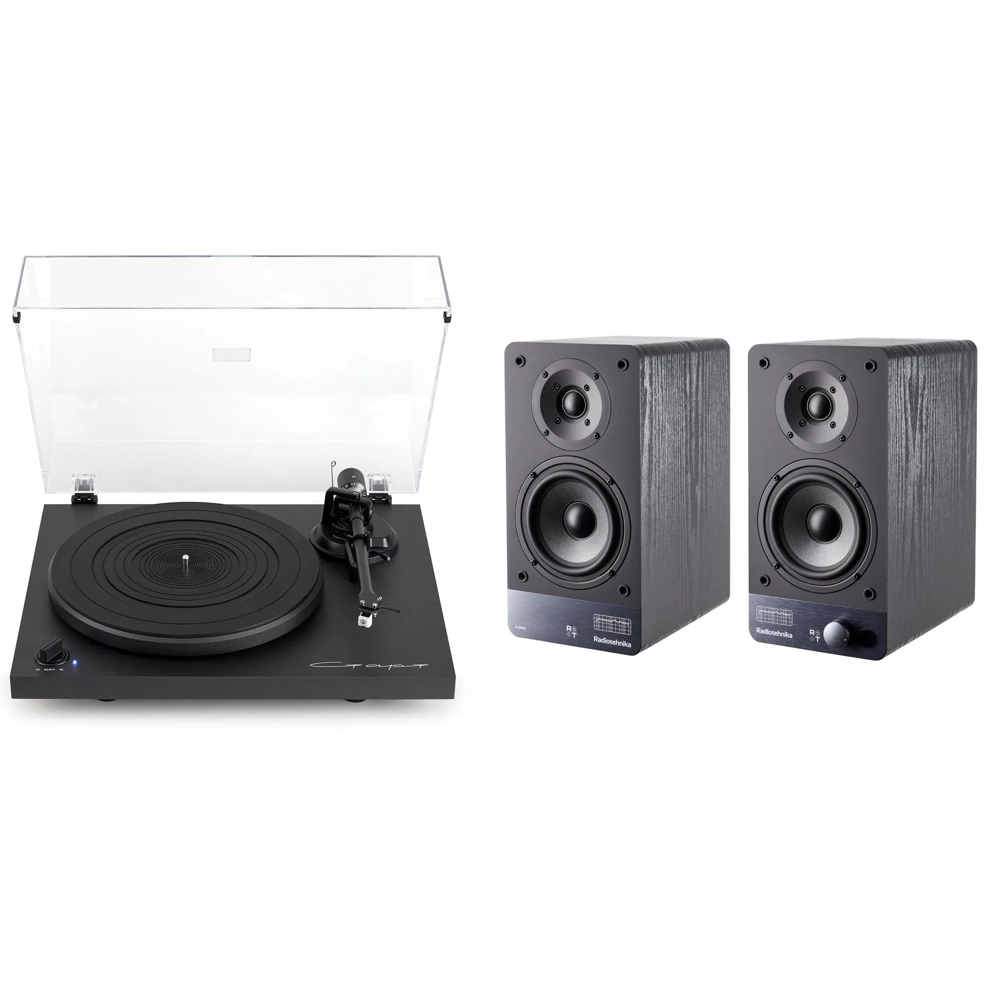 Виниловый проигрыватель Radiotehnika Старт LP002D с колонками Radiotehnika S-20NA Black
