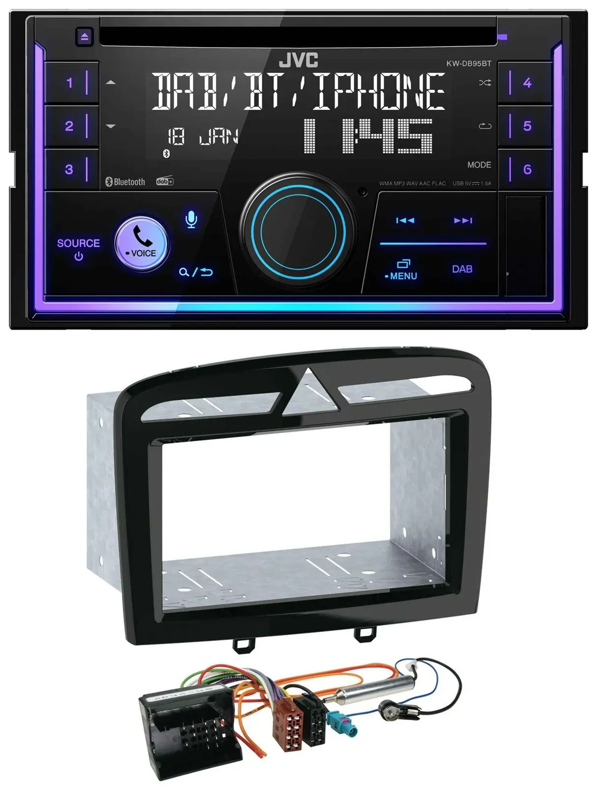 JVC MP3 USB 2DIN DAB Bluetooth CD Autoradio für Peugeot 308 SW CC 09-14 schwarz
