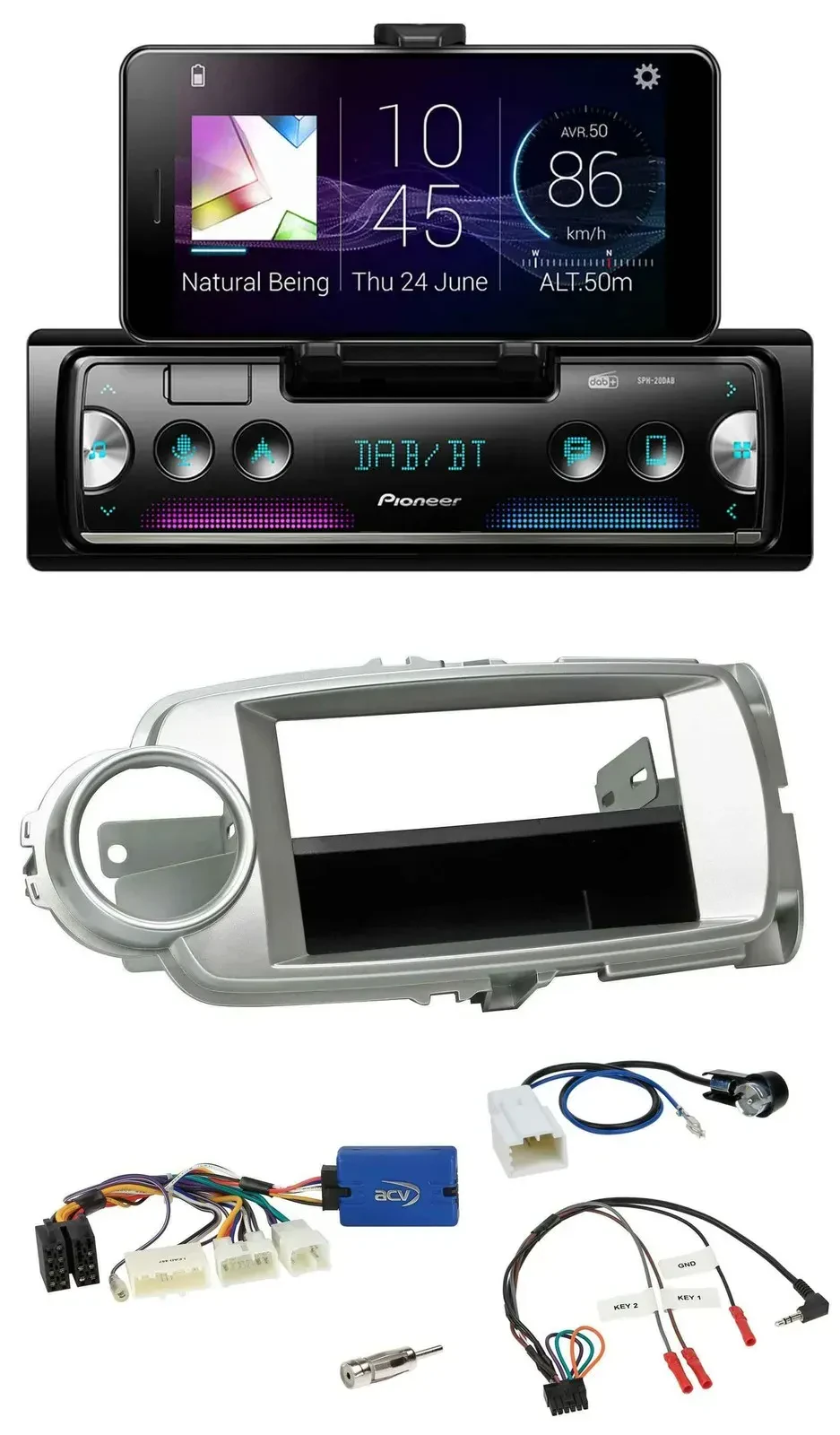 Автомагнитола Pioneer Bluetooth DAB USB для Toyota Yaris 2011–2014 серебристая