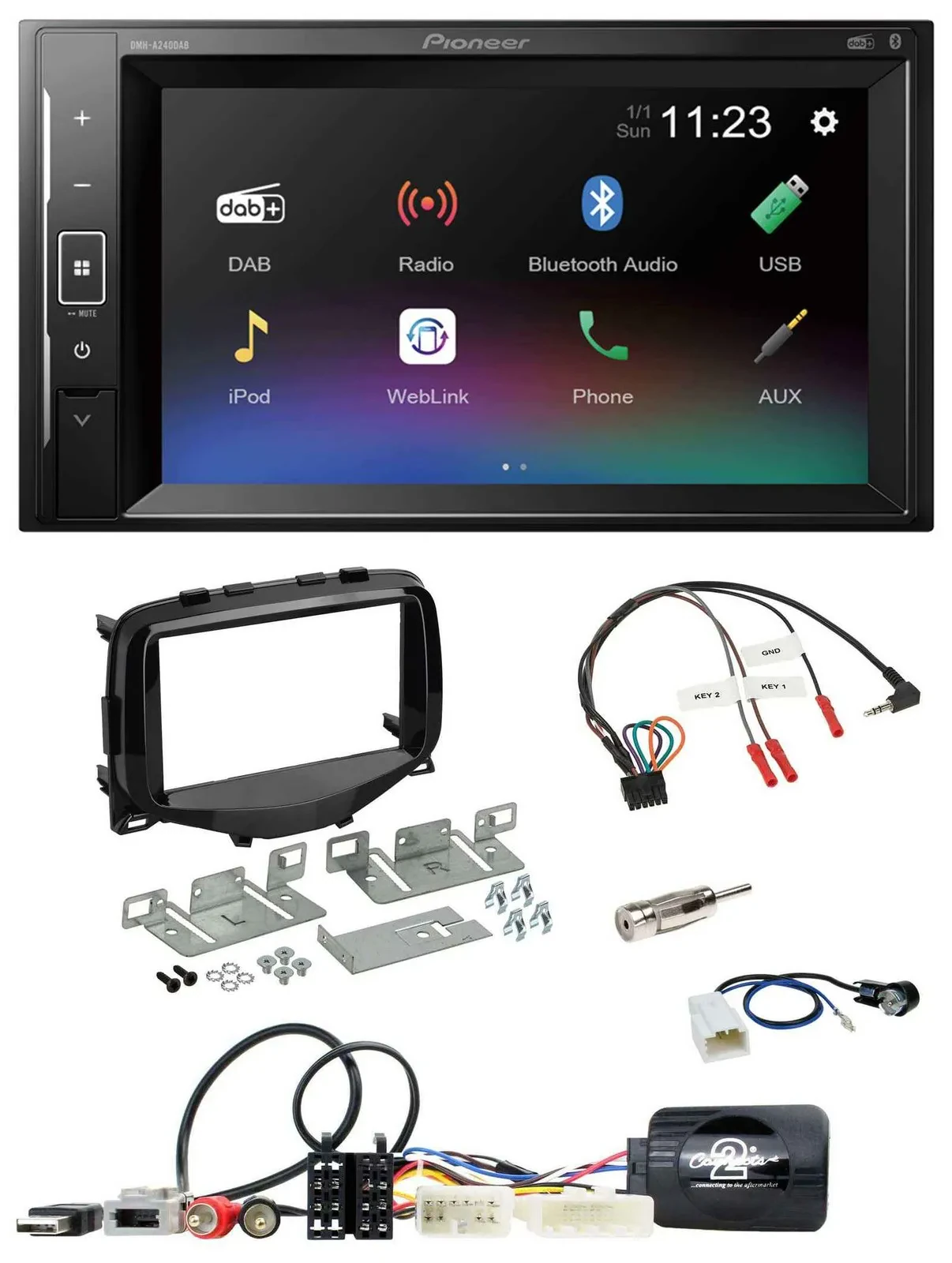 Автомагнитола Pioneer 2DIN DAB, Bluetooth, USB для Toyota Aygo 2014–2021