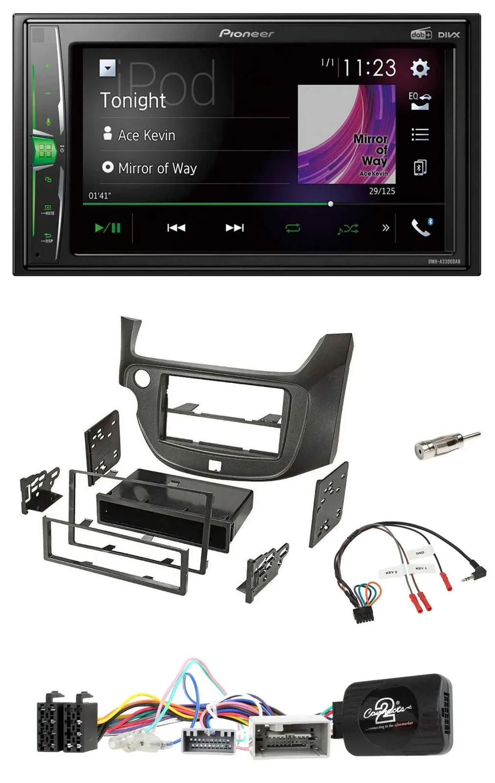 Pioneer 2DIN Lenkrad DAB USB Bluetooth Autoradio für Honda Jazz ab 14 dunkelgrau