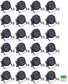 (24) Rockville BATTERY PAR 50 Rechargeable LED DMX DJ Club Wash Up-Lights+Remote