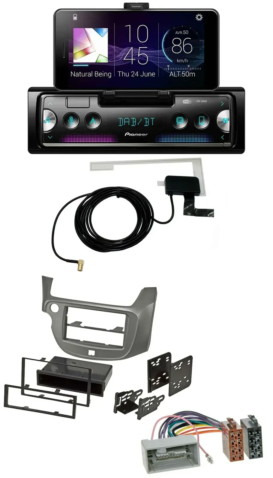 Автомагнитола Pioneer для Honda Jazz (с 2009), DAB, Bluetooth, MP3, USB, серебристая