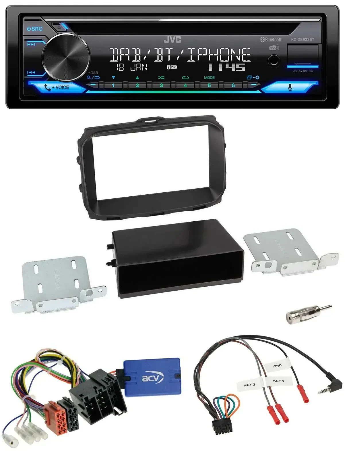Автомагнитола для Alfa Romeo Giulietta (2013–2021) JVC Bluetooth, USB, DAB, CD